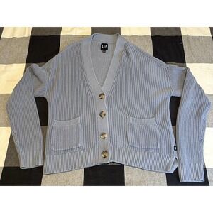 Women's Gap Knitted Button Up Cardigan Sweater Baby Blue Size Large Long Sleeve